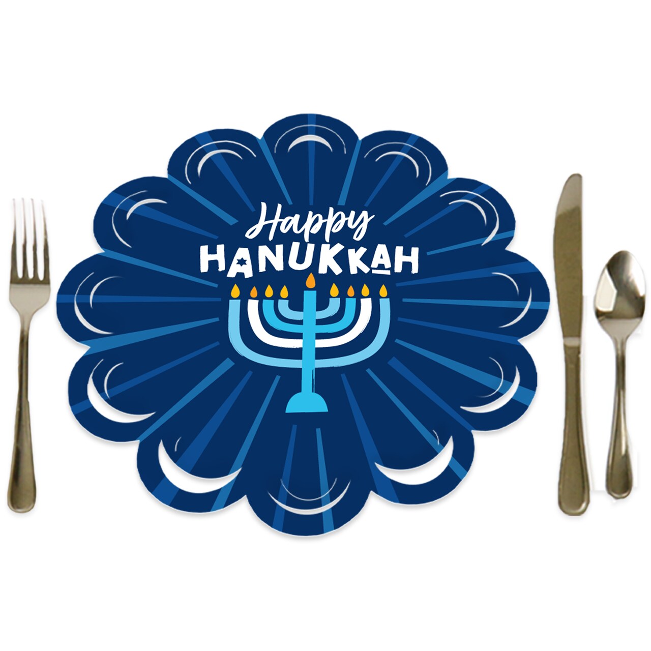 Big Dot of Happiness Hanukkah Menorah - Chanukah Holiday Party Round Table Decorations - Paper Chargers - Place Setting For 12